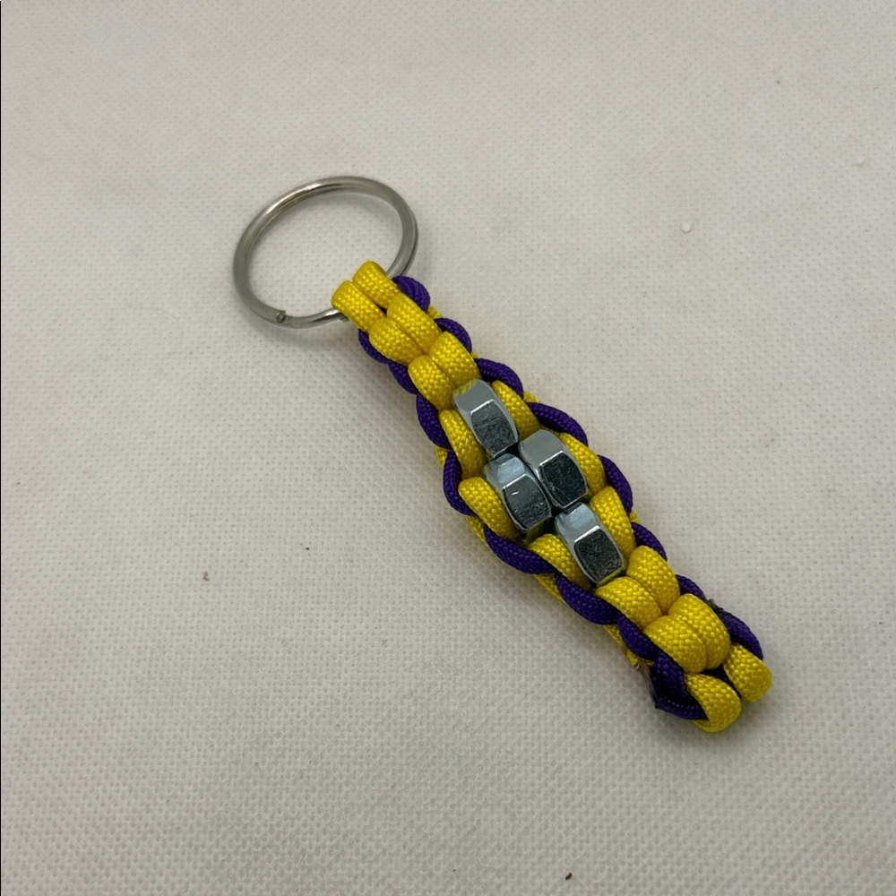 Handmade Yellow and Purple Industrial Style Paracord Keychain